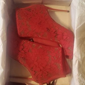 SOLD Dolce & Gabbana Red Lace peep toe heeled booties